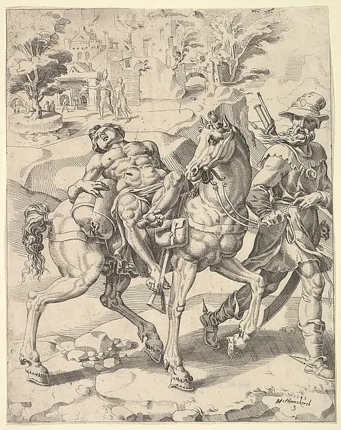 The Parable of the Good Samaritan by Maarten van Heemskerck depicting Luke 10