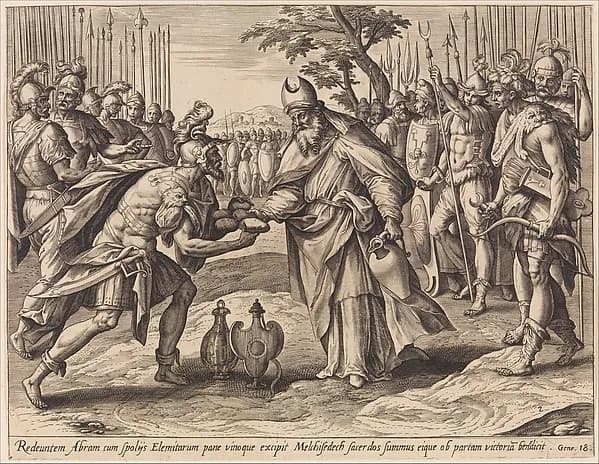 The Meeting of Abraham and Melchizedek, from "The Story of Abraham" by Adriaen Collaert depicting Genesis 18