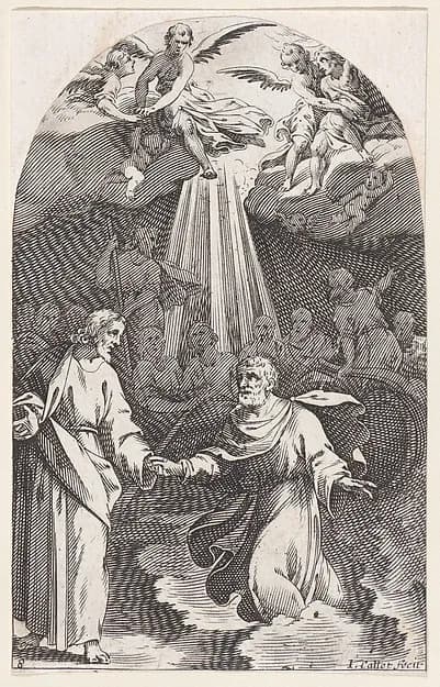 Christ Walking on Water, Holding the Hand of St. Peter (First Composition), plate 8 from "Les Tableaux de Rome, Les Eglises Jubilaires" (The Paintings of Rome, The Churches Jubilee) by Jacques Callot depicting Matthew 14