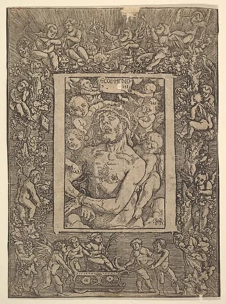 Ecce Homo with Ornamental Border showing the Triumph of Bacchus by Hans Baldung Grien depicting John 19