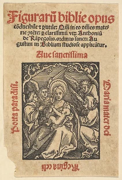 Virgin with Angels from Hortulus Animae (Das Seelengärtlein) by Hans Baldung Grien depicting Luke 2