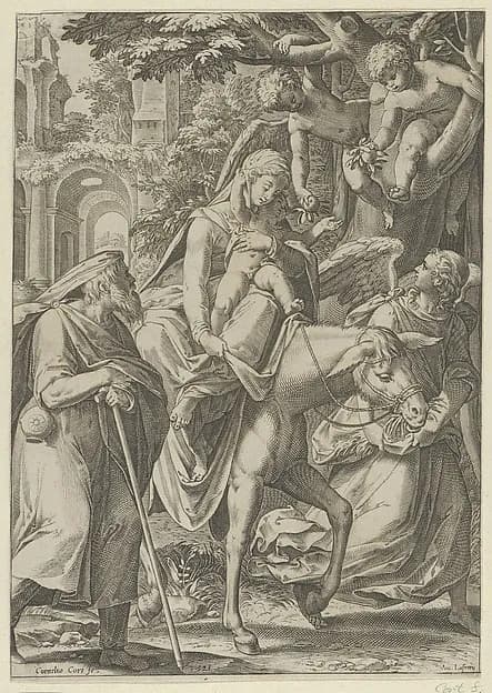 The Flight into Egypt by Cornelis Cort depicting Matthew 2