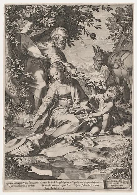 The Rest on the Return from Egypt by Cornelis Cort depicting Luke 2