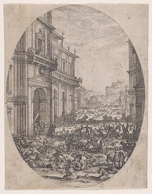 Plate 1, from "Le Massacre des Innocents" (The Massacre of the Innocents) by Jacques Callot depicting Matthew 2