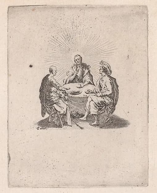 Le Souper d'Emmaüs appelé aussi Les Disciples d'Emmaüs (The Supper at Emmaus, also called the Disciples of Emmaus), from "Les Quatre Banquets" (The Four Feasts) by Jacques Callot depicting Luke 24
