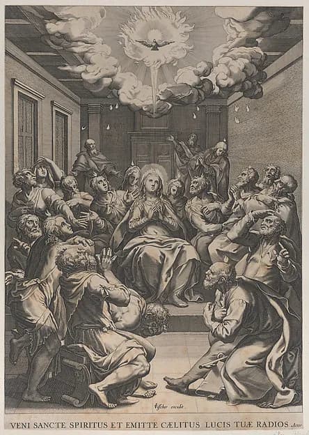 The Pentecost by Claes Jansz. Visscher depicting Acts 2