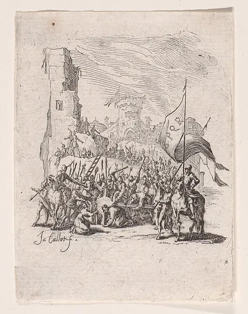 Le Portement de Croix (Jesus Carrying the Cross), from "La Petite Passion" (The Little Passion) by Jacques Callot depicting Mark 15