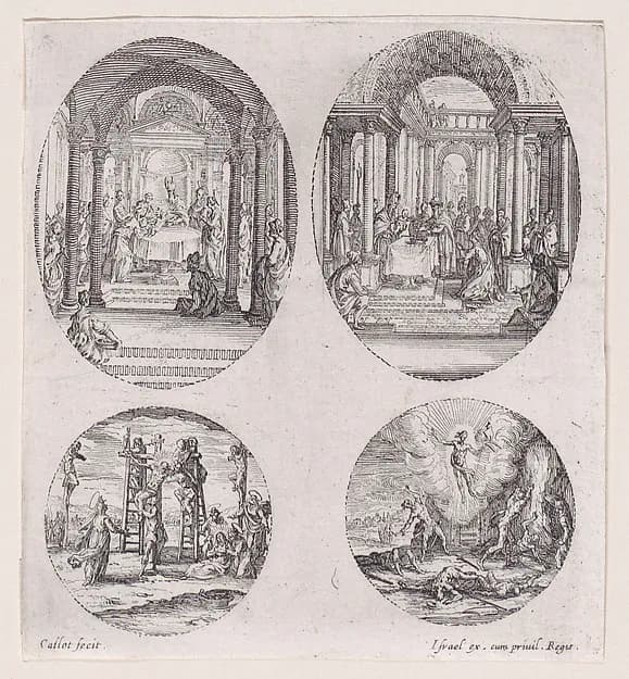Oval Medallions and Rondels, from "Variae tum Passionis Christi tum vitae beatae Mariae Virginis; Les Mystères de la Passion suite appelée aussi Mystères de la Vie de Jésus et Mystères de la Vie de Jésus et de la Vie de la Ste. Vierge" (The Mysteries of the Passion, also called the Mysteries of the Life of Jesus, and the Mysteries of the Life of Jesus and of the Virgin) by Jacques Callot depicting John 1