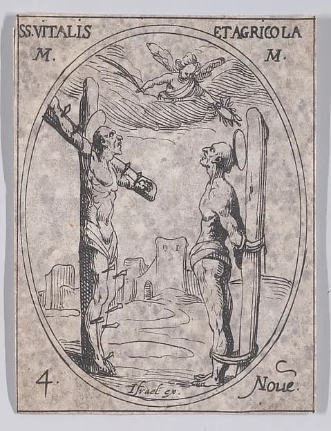 S. Vital et S. Agricole (St. Vitalis and St. Agricola), November 4th, from "Les Images De Tous Les Saincts et Saintes de L'Année" (Images of All of the Saints and Religious Events of the Year) by Jacques Callot depicting Matthew 27
