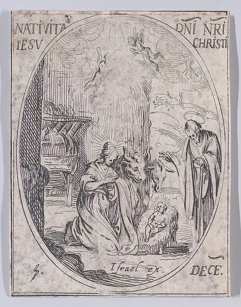 Nativité de N.-Segneur Jésus-Christ (The Nativity), December 25th, from "Les Images De Tous Les Saincts et Saintes de L'Année" (Images of All of the Saints and Religious Events of the Year) by Jacques Callot depicting Luke 2