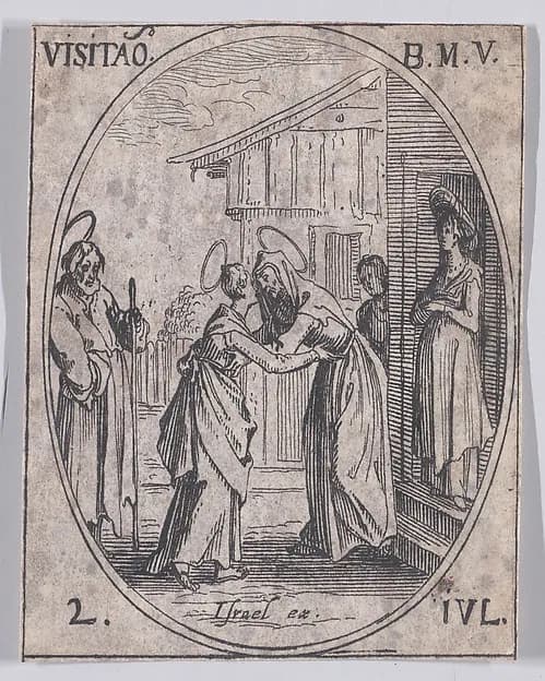 La Visitation de la Sainte Vierge (The Visitation), July 2nd, from "Les Images De Tous Les Saincts et Saintes de L'Année" (Images of All of the Saints and Religious Events of the Year) by Jacques Callot depicting Luke 1