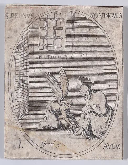S. Pierre aux liens (St. Peter in Chains), August 1st, from "Les Images De Tous Les Saincts et Saintes de L'Année" (Images of All of the Saints and Religious Events of the Year) by Jacques Callot depicting Matthew 4