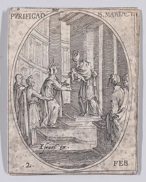 La Purification de la Vierge (The Purification of the Virgin), February 2nd, from "Les Images De Tous Les Saincts et Saintes de L'Année" (Images of All of the Saints and Feast Days of the Year) by Jacques Callot depicting Luke 1