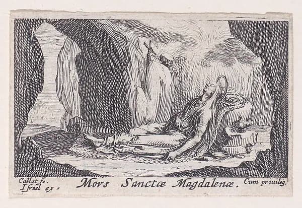 The Death of St. Mary Magdalen, from "Les Pénitents et Pénitentes" (The Penitents) by Jacques Callot depicting Luke 7
