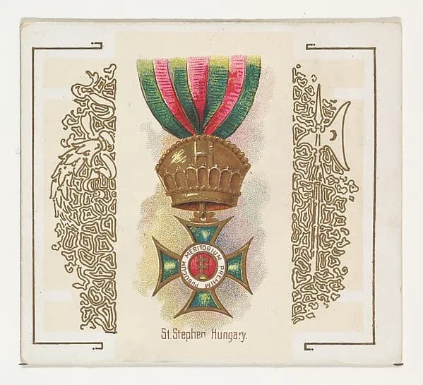 Saint Stephen, Hungary, from the World's Decorations series (N44) for Allen & Ginter Cigarettes by Allen & Ginter depicting Acts 7