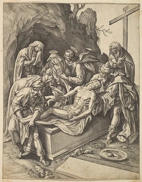 The Entombment by Hieronymus (Jerome) Wierix depicting Matthew 27