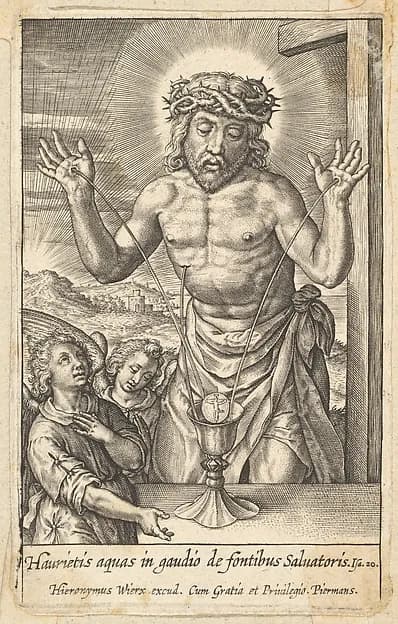 The Blood of the Redeemer Venerated by Two Angels by Hieronymus (Jerome) Wierix depicting John 1