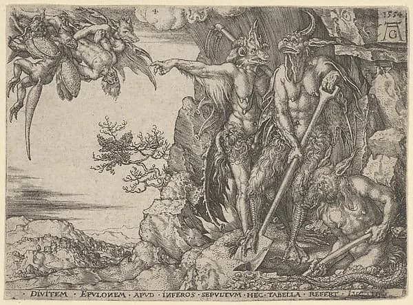 The Rich Man Transported to Hell, from The Parable of the Rich Man and Lazarus, from "The Parable of the Rich Man and Lazarus" by Heinrich Aldegrever depicting John 11