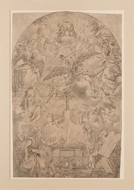 The Adoration of the Holy Trinity in the Old Covenant by Karl Sandtner depicting Matthew 28