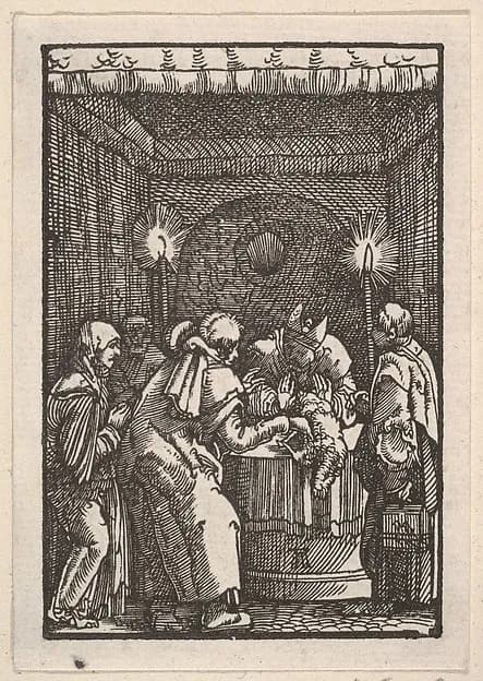 Joachim's Sacrifice Refused by the Priest, from "The Fall and Salvation of Mankind Through the Life and Passion of Christ" by Albrecht Altdorfer depicting John 1