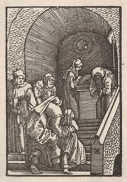 The Virgin Entering the Temple, from "The Fall and Salvation of Mankind Through the Life and Passion of Christ" by Albrecht Altdorfer depicting Luke 1