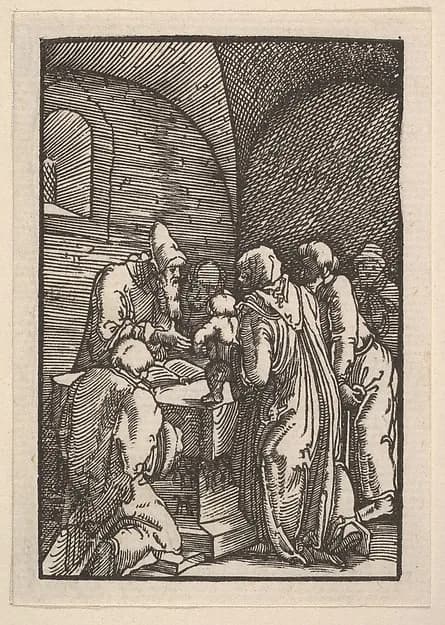 Presentation in the Temple, from "The Fall and Salvation of Mankind Through the Life and Passion of Christ" by Albrecht Altdorfer depicting Luke 2