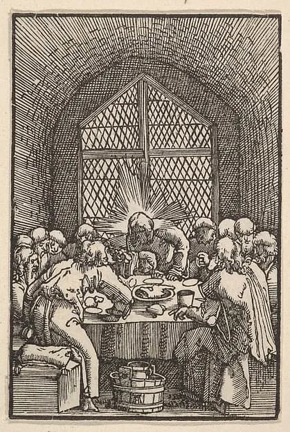 The Last Supper, from "The Fall and Salvation of Mankind Through the Life and Passion of Christ" by Albrecht Altdorfer depicting Matthew 26