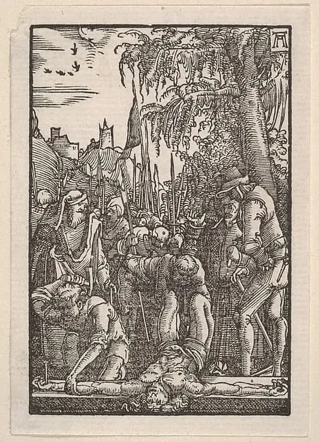 Christ Nailed on the Cross, from "The Fall and Salvation of Mankind Through the Life and Passion of Christ" by Albrecht Altdorfer depicting Matthew 27