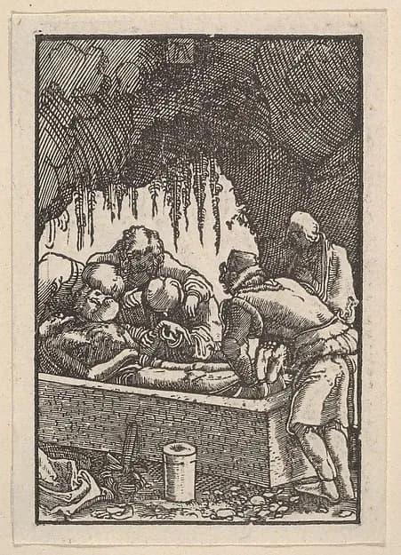 The Entombment, from "The Fall and Salvation of Mankind Through the Life and Passion of Christ" by Albrecht Altdorfer depicting Matthew 27