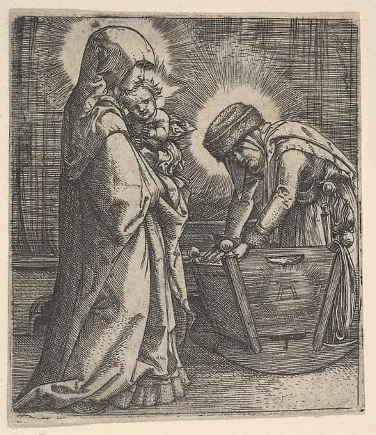 The Virgin and Child with Saint Anne at the Cradle by Albrecht Altdorfer depicting Luke 1