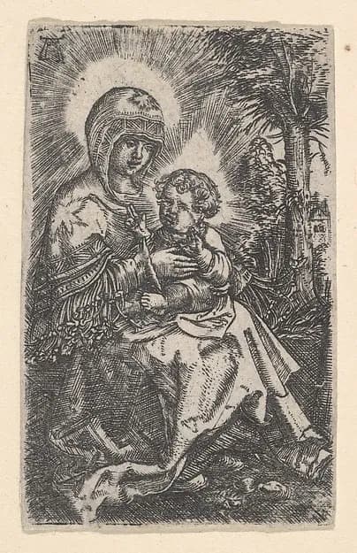 "The Beautiful Virgin of Regensburg" Seated in a Landscape by Albrecht Altdorfer depicting Luke 1