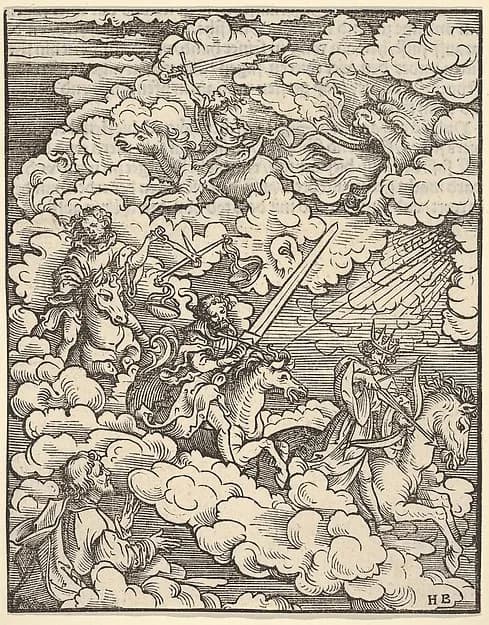 The Apocalyptic Riders, plate 3 from "The Apocalypse" by Hans Burgkmair depicting Revelation 1