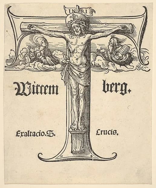 Christ on the Cross Between the Virgin and Moses by Hans Burgkmair depicting Exodus 2