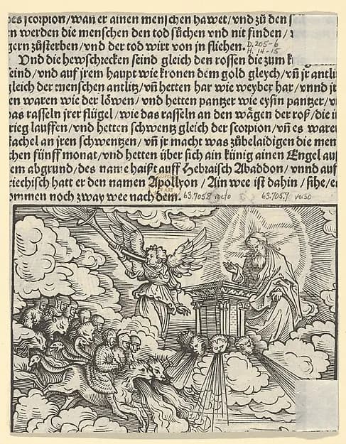 The Destroying Angels (fragment), plate 9 from "The Apocalypse" by Hans Burgkmair depicting Revelation 1