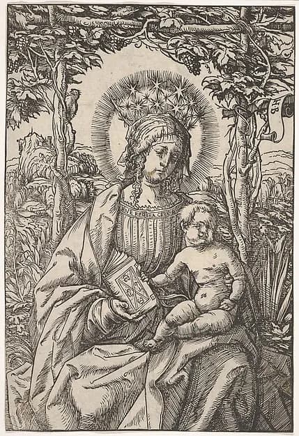 The Virgin with a Book in an Arbor by Hans Burgkmair depicting Luke 1