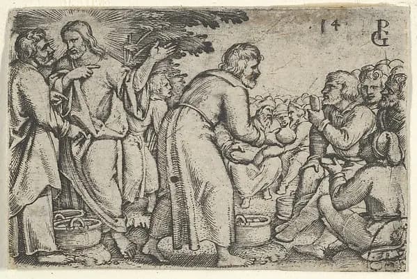 The Miracle of the Loaves and the Fishes, from "The Story of Christ" by Georg Pencz depicting John 1