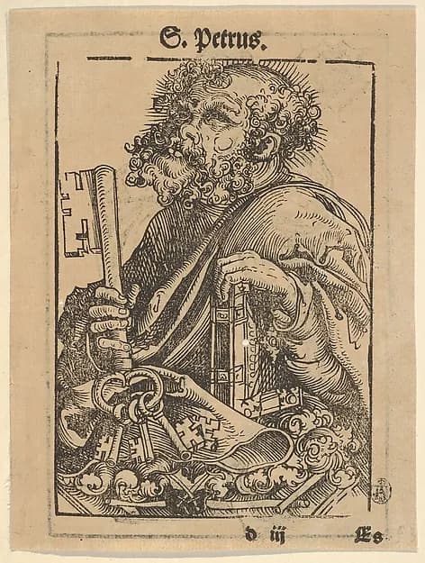 Bust of Saint Peter, from the "Large Series of Wittenberg Reliquaries"; verso: Martin Luther (1548) by Lucas Cranach the Elder depicting Matthew 4