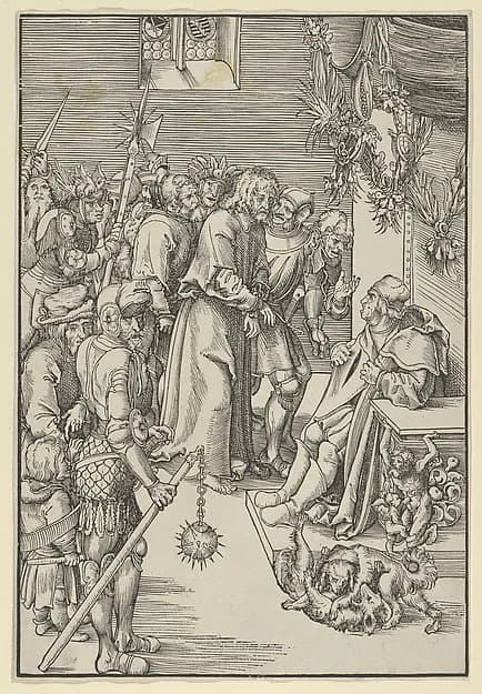 Christ Before Annas, from the Passion by Lucas Cranach the Elder depicting Matthew 27