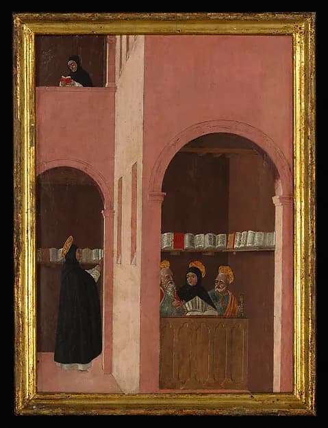 Saint Thomas Aquinas Aided by Saints Peter and Paul by Bartolomeo degli Erri depicting Matthew 4