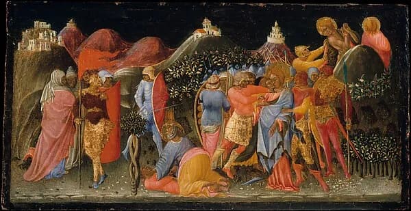 The Betrayal of Christ by Bartolomeo di Tommaso depicting Matthew 26
