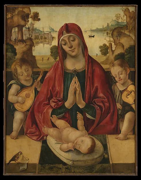 Madonna and Child with Angels by Bernardino da Genoa depicting Luke 2