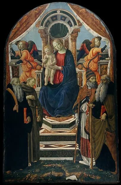Madonna and Child Enthroned with Saints and Angels by Francesco Botticini (Francesco di Giovanni) depicting Luke 2