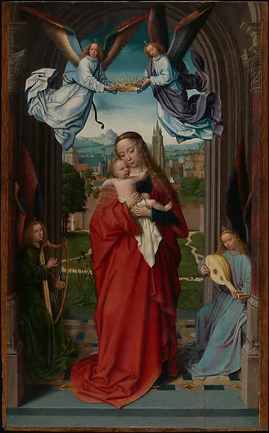 Virgin and Child with Four Angels by Gerard David depicting Luke 2