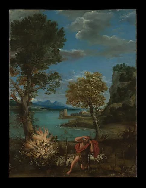 Landscape with Moses and the Burning Bush by Domenichino (Domenico Zampieri) depicting Exodus 3