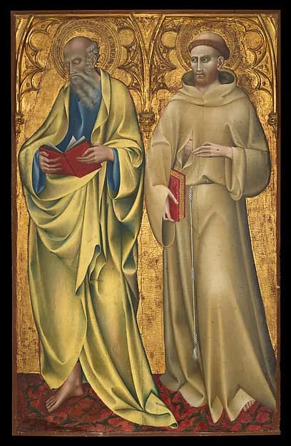 Saints Matthew and Francis by Giovanni di Paolo (Giovanni di Paolo di Grazia) depicting Matthew 5