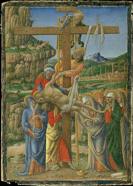 Descent from the Cross by Girolamo da Cremona depicting Revelation 1