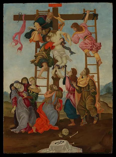 The Descent from the Cross by Filippino Lippi depicting Revelation 1