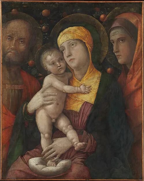 The Holy Family with Saint Mary Magdalen by Andrea Mantegna depicting Luke 7