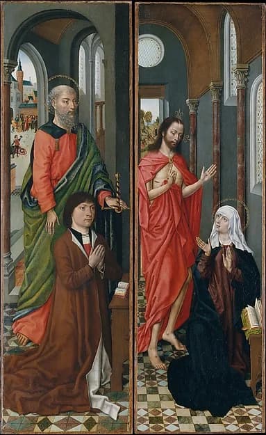 Saint Paul with a Donor; Christ Appearing to His Mother by Master of the Saint Ursula Legend depicting Acts 9