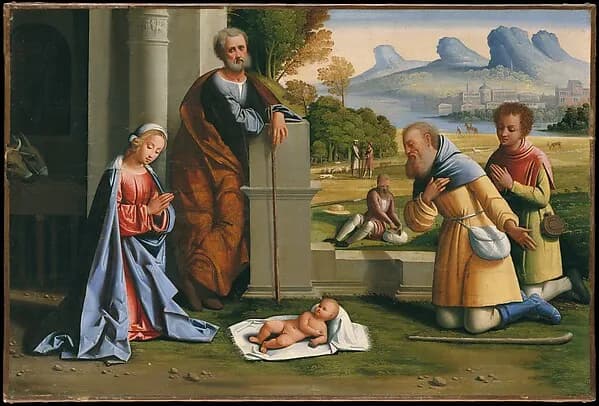 The Adoration of the Shepherds by L'Ortolano (Giovanni Battista Benvenuti) depicting Luke 2